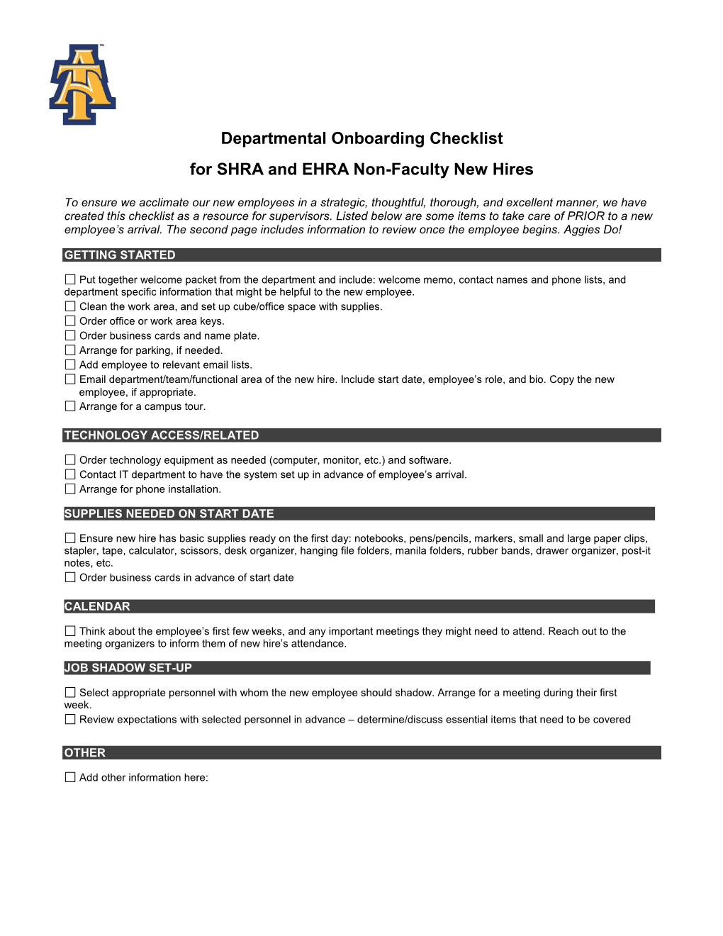 New Employee Orientation Checklist