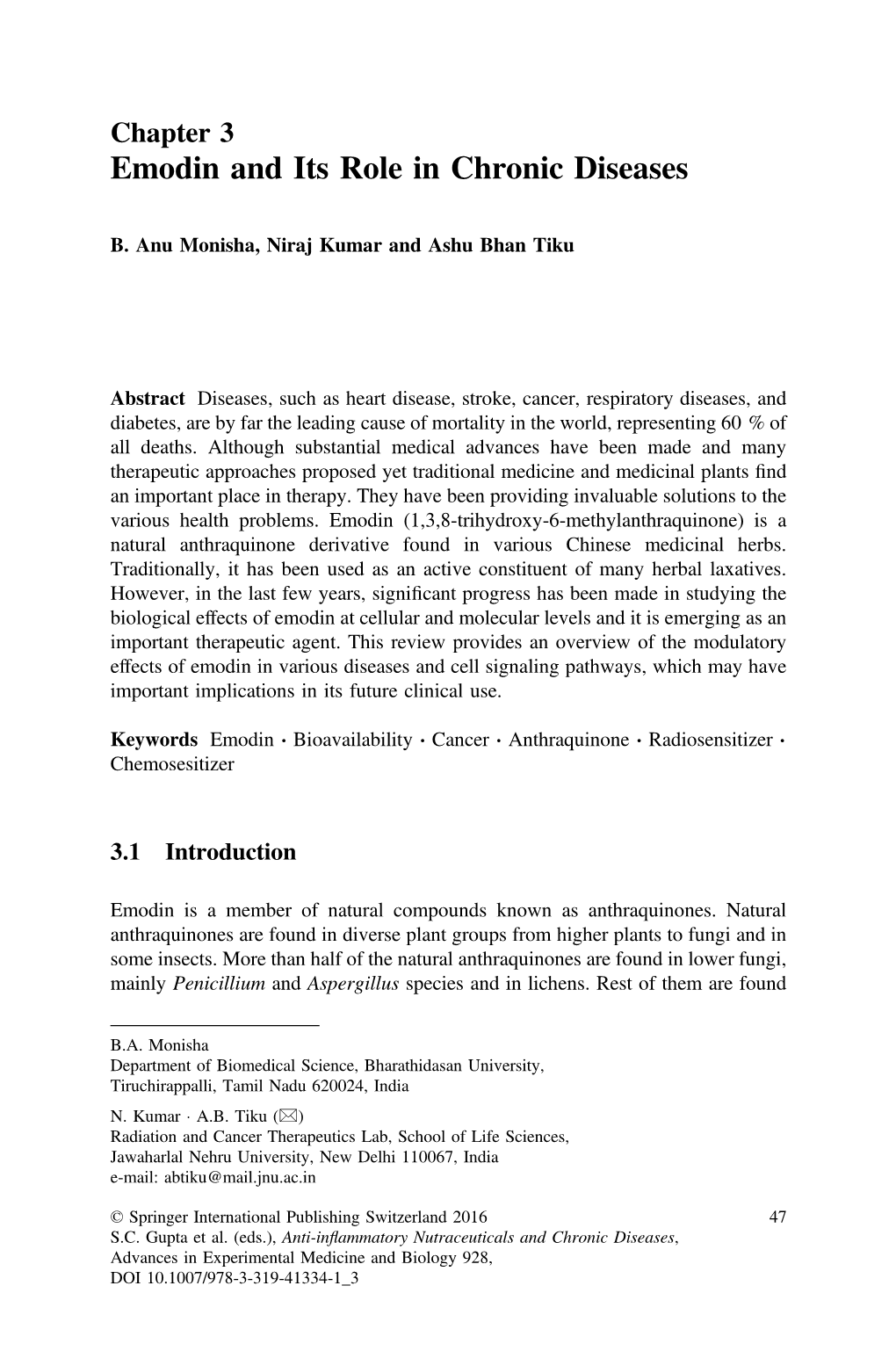 Emodin and Its Role in Chronic Diseases