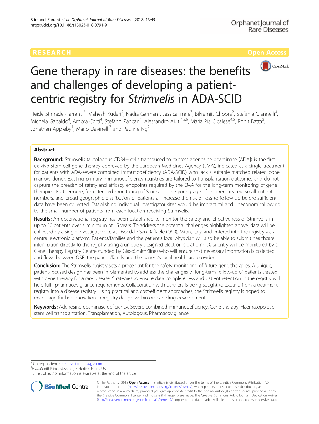 Centric Registry for Strimvelis in ADA-SCID