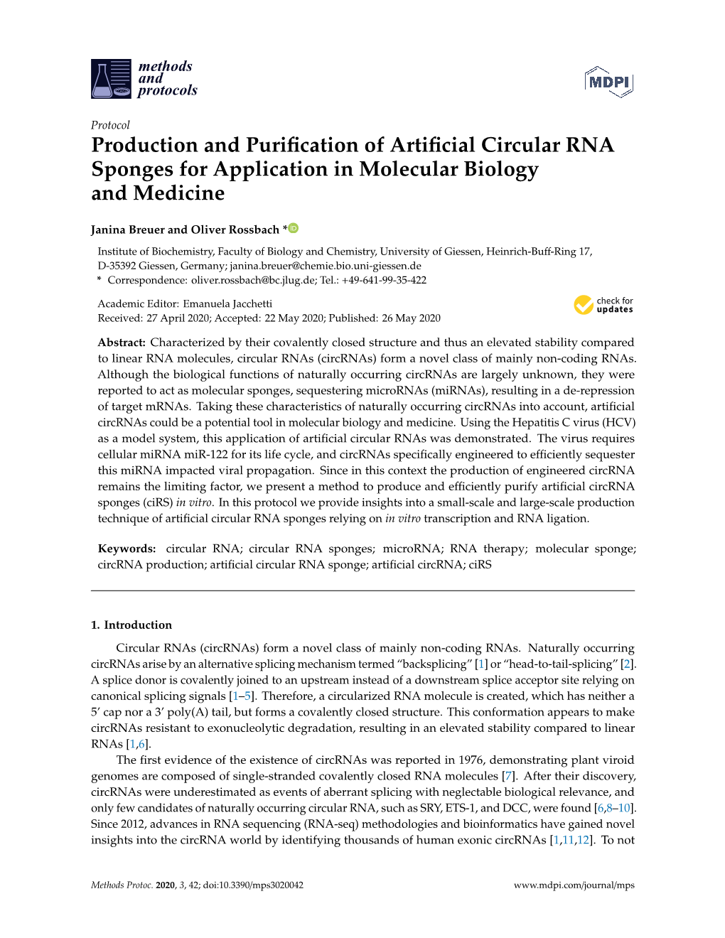 Production and Purification of Artificial Circular RNA Sponges For