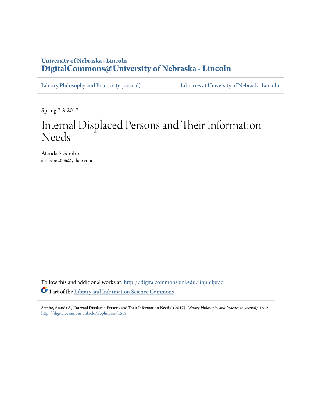 Internal Displaced Persons and Their Information Needs