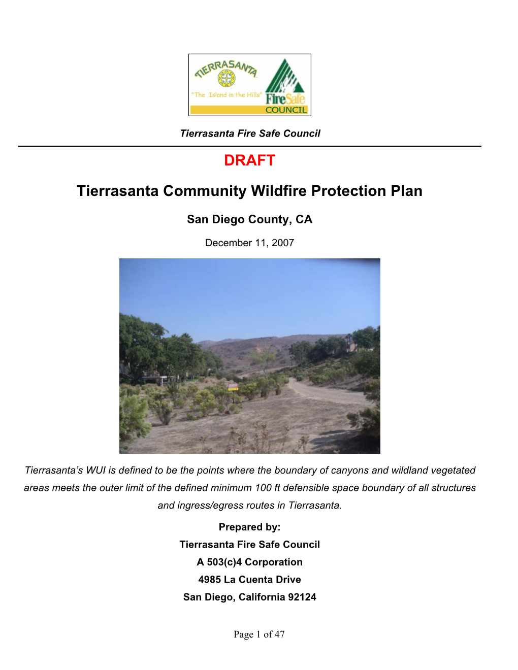 Tierrasanta Community Wildfire Protection Plan