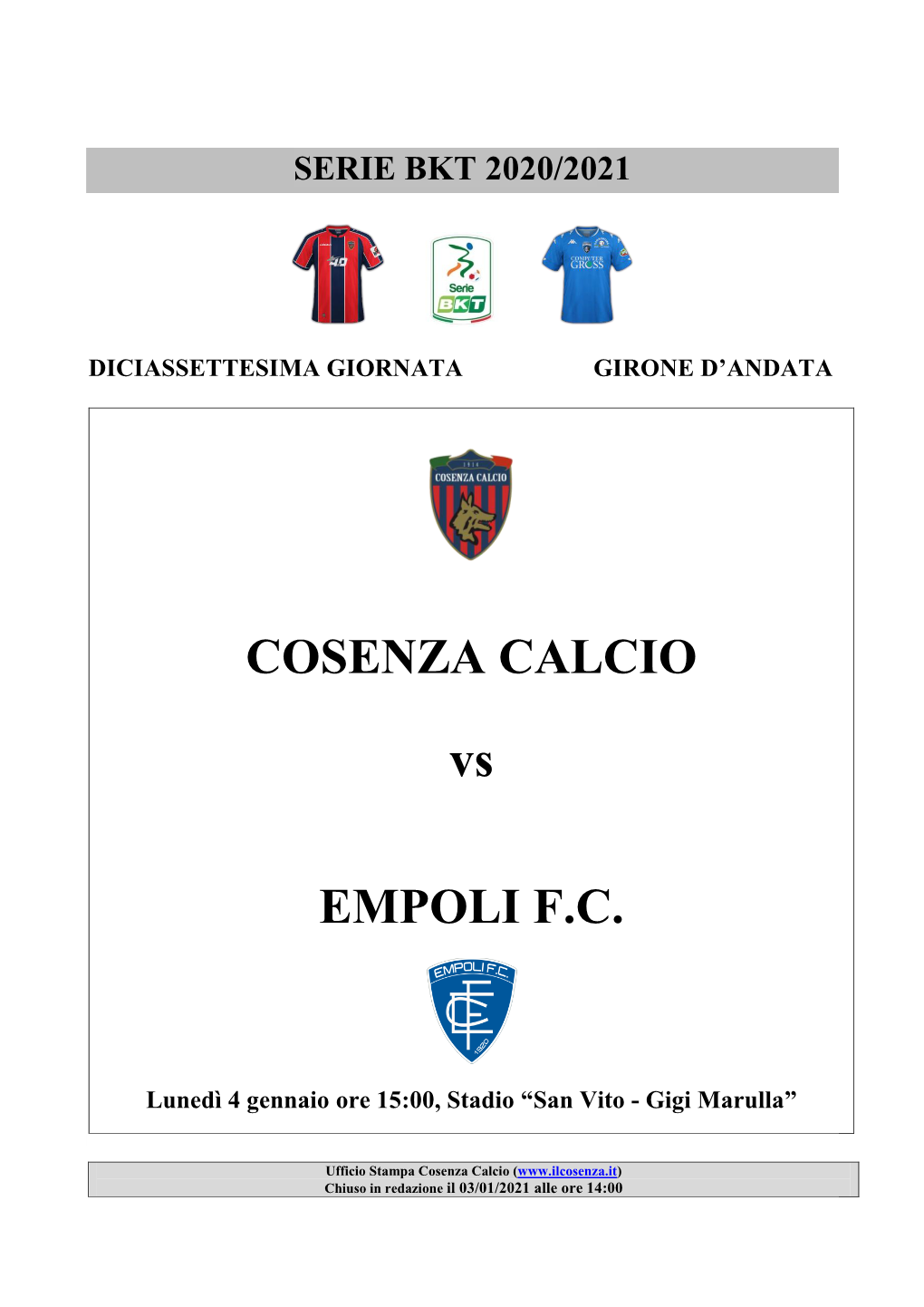 Match Program Cosenza