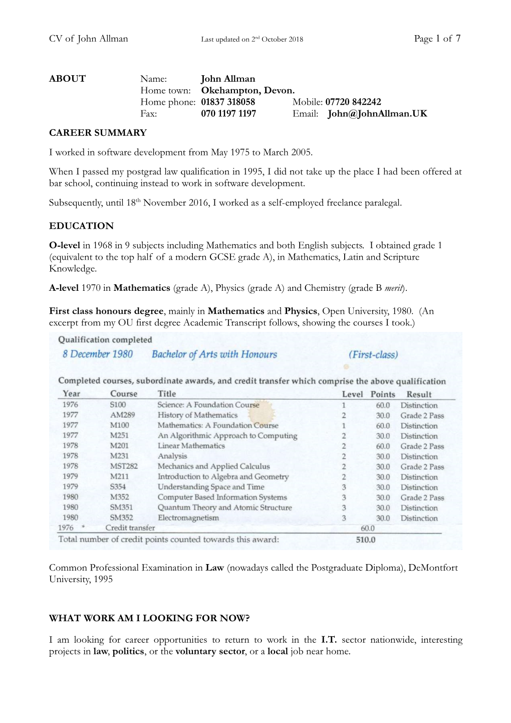 CV of John Allman Page 1 of 7 ABOUT Name