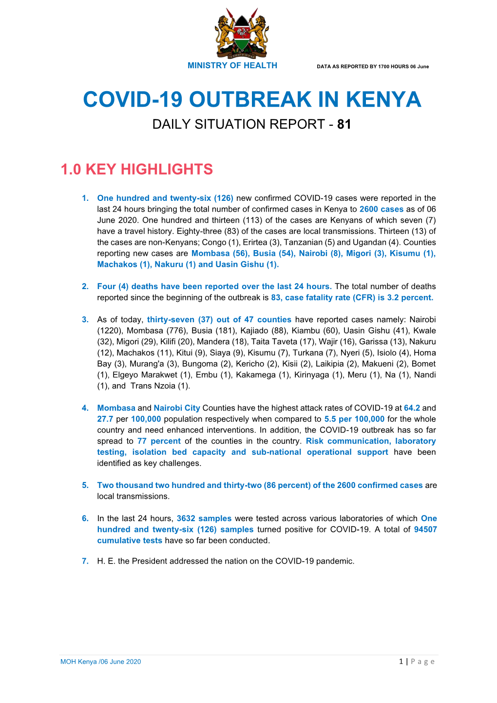 Covid-19 Outbreak in Kenya