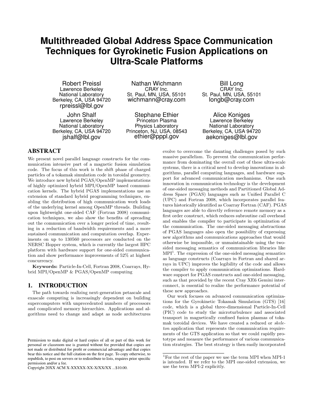 Multithreaded Global Address Space Communication Techniques for Gyrokinetic Fusion Applications on Ultra-Scale Platforms