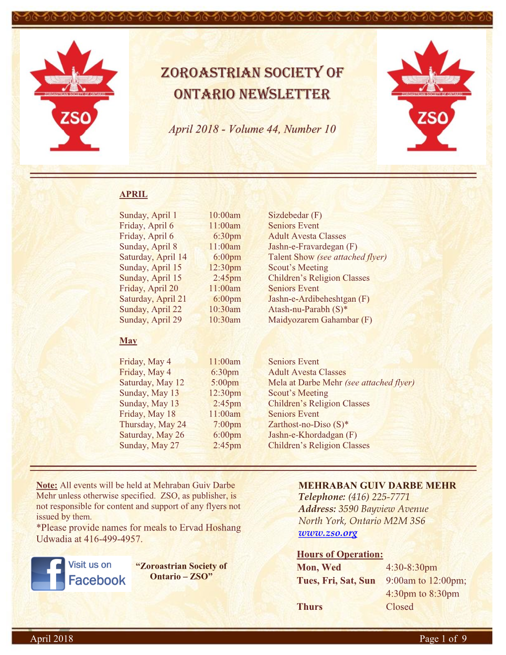 Zoroastrian Society of Ontario Newsletter