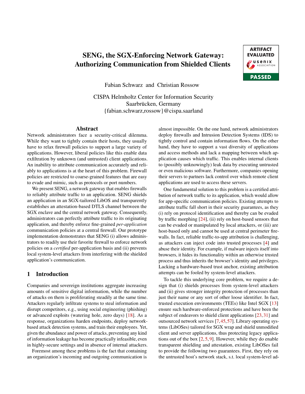 SENG, the SGX-Enforcing Network Gateway: Authorizing Communication from Shielded Clients