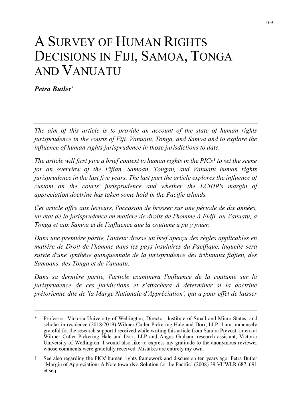 A SURVEY of HUMAN RIGHTS DECISIONS in FIJI, SAMOA, TONGA and VANUATU Petra Butler*