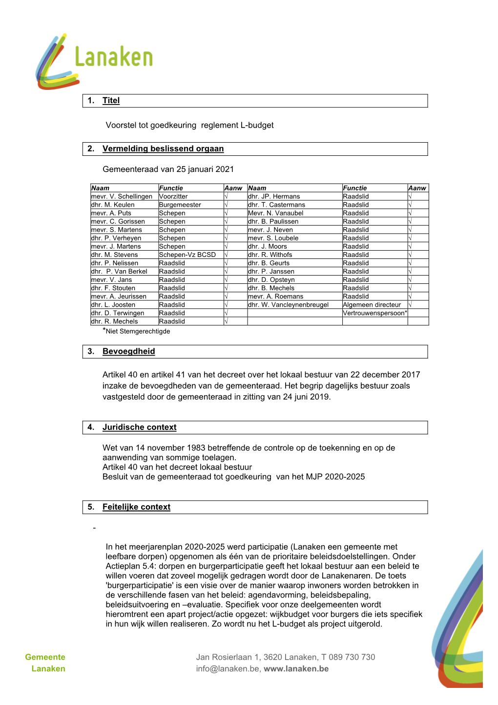 Goedkeuring Reglement L-Budget