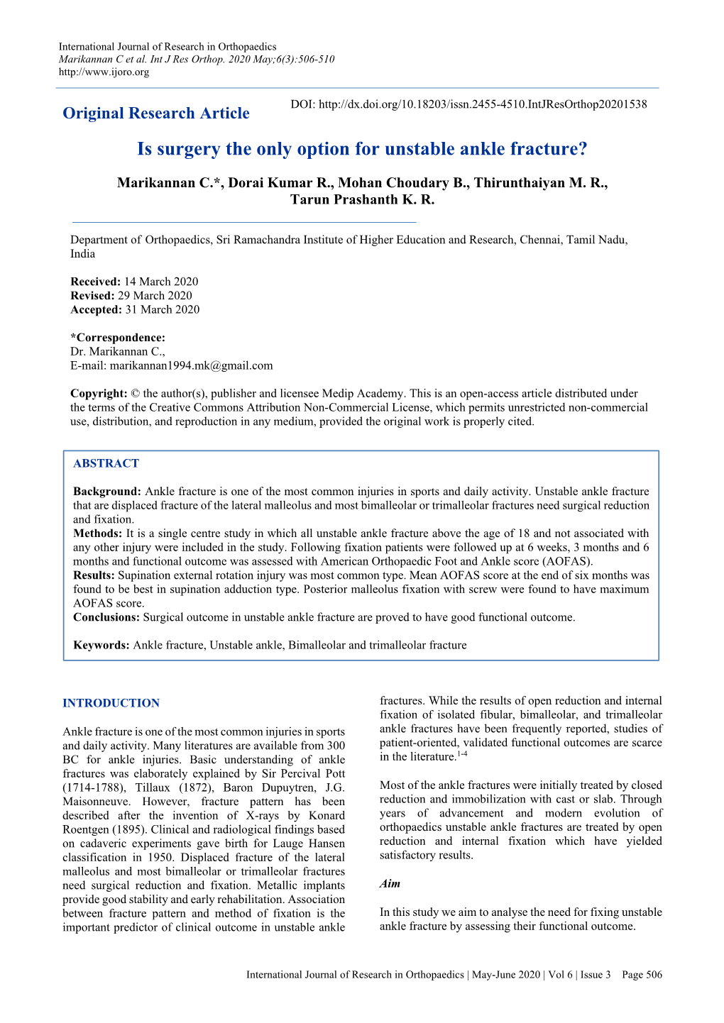 Is Surgery the Only Option for Unstable Ankle Fracture?