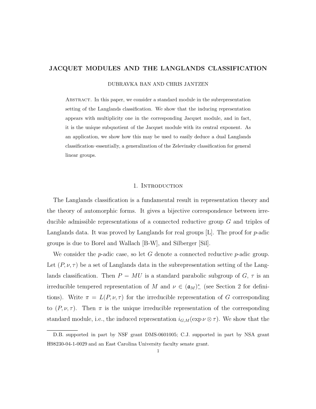 Jacquet Modules and the Langlands Classification