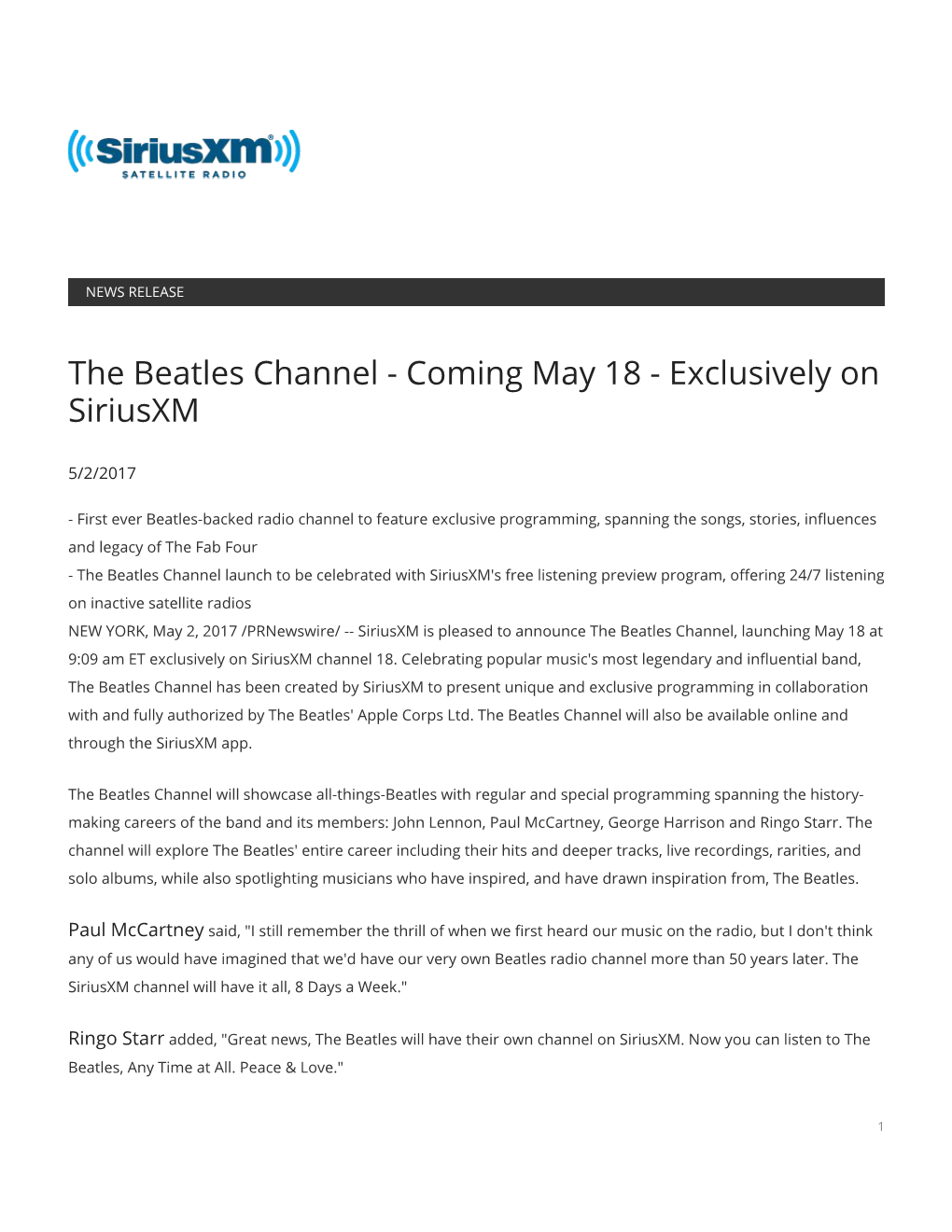 The Beatles Channel - Coming May 18 - Exclusively on Siriusxm