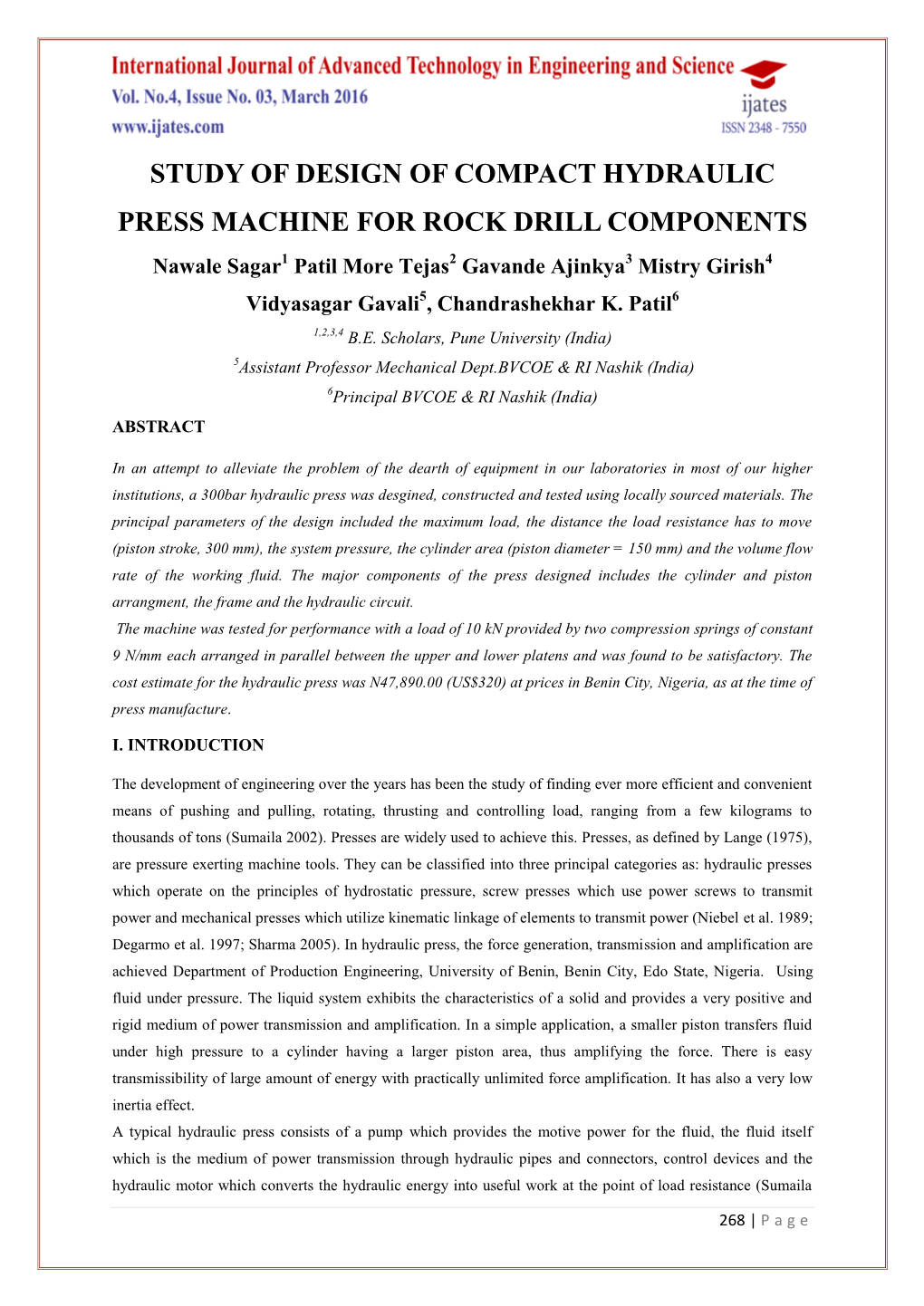 Study of Design of Compact Hydraulic Press Machine for Rock Drill Components