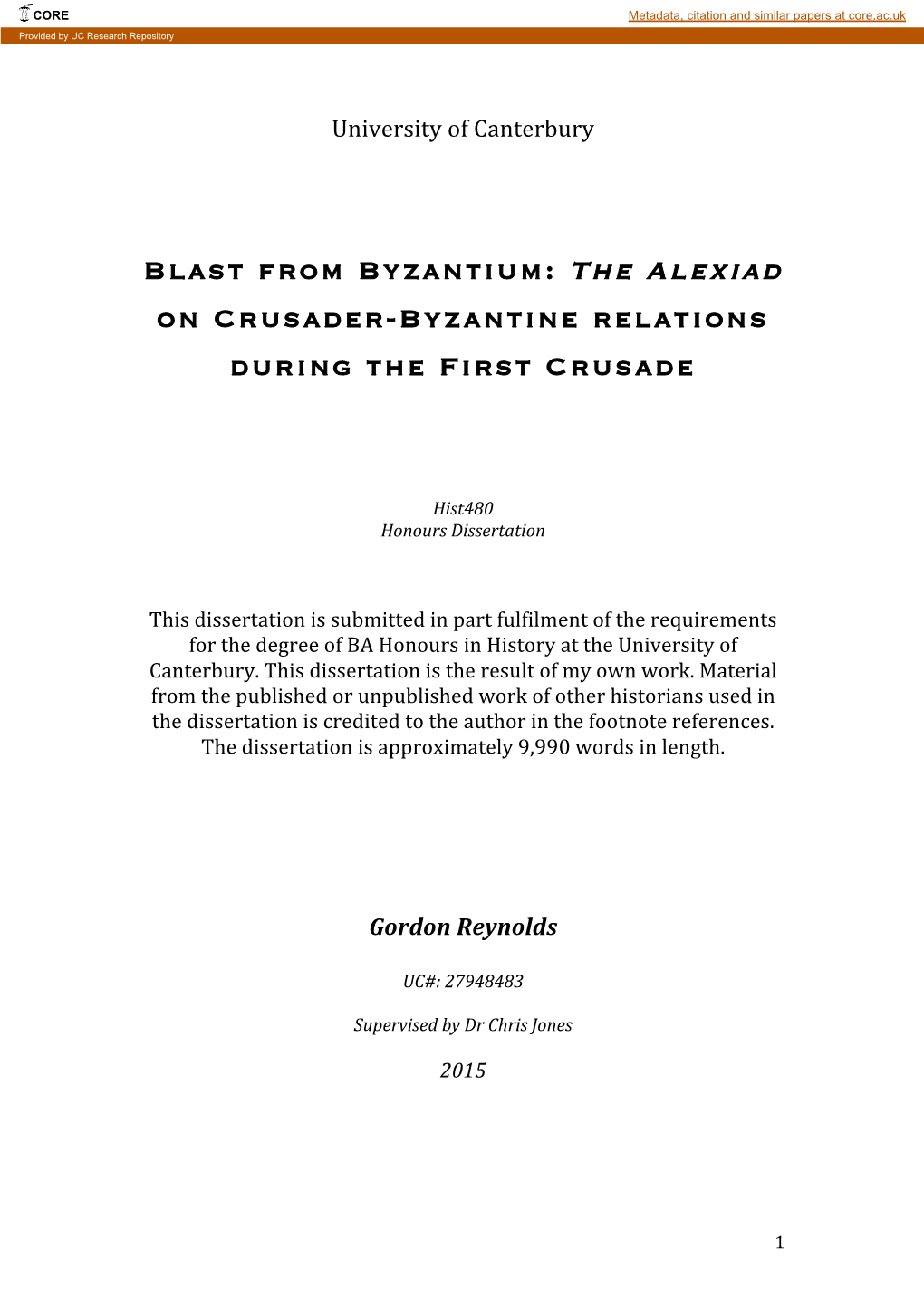 The Alexiad on Crusader-Byzantine Relations During the First Crusade