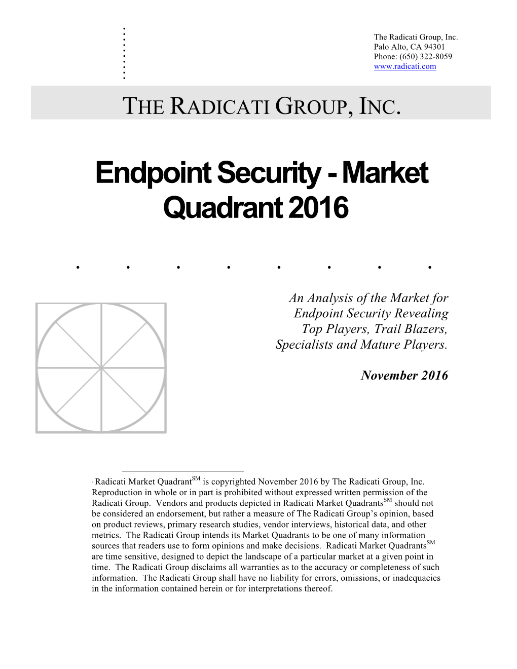 Endpoint Security - Market Quadrant 2016 ∗