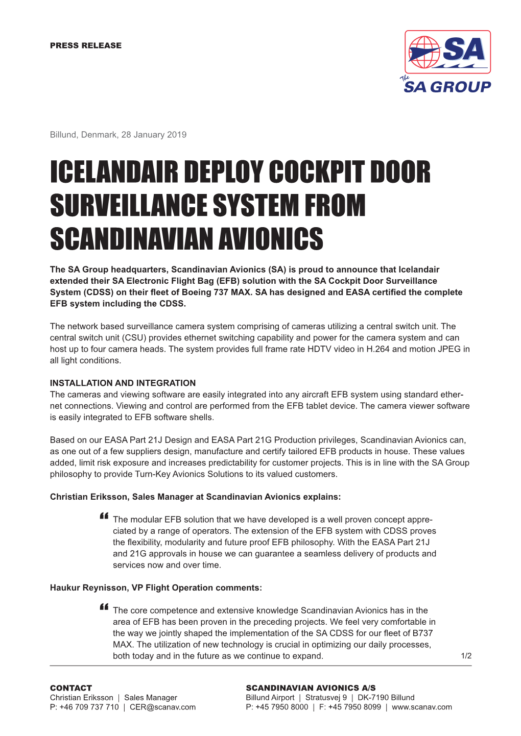 Icelandair Deploy Cockpit Door Surveillance System for Their Fleet Of