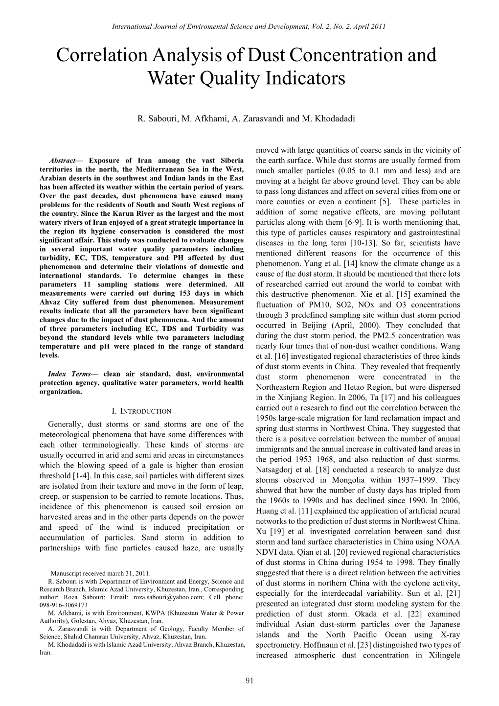 Correlation Analysis of Dust Concentration and Water Quality Indicators