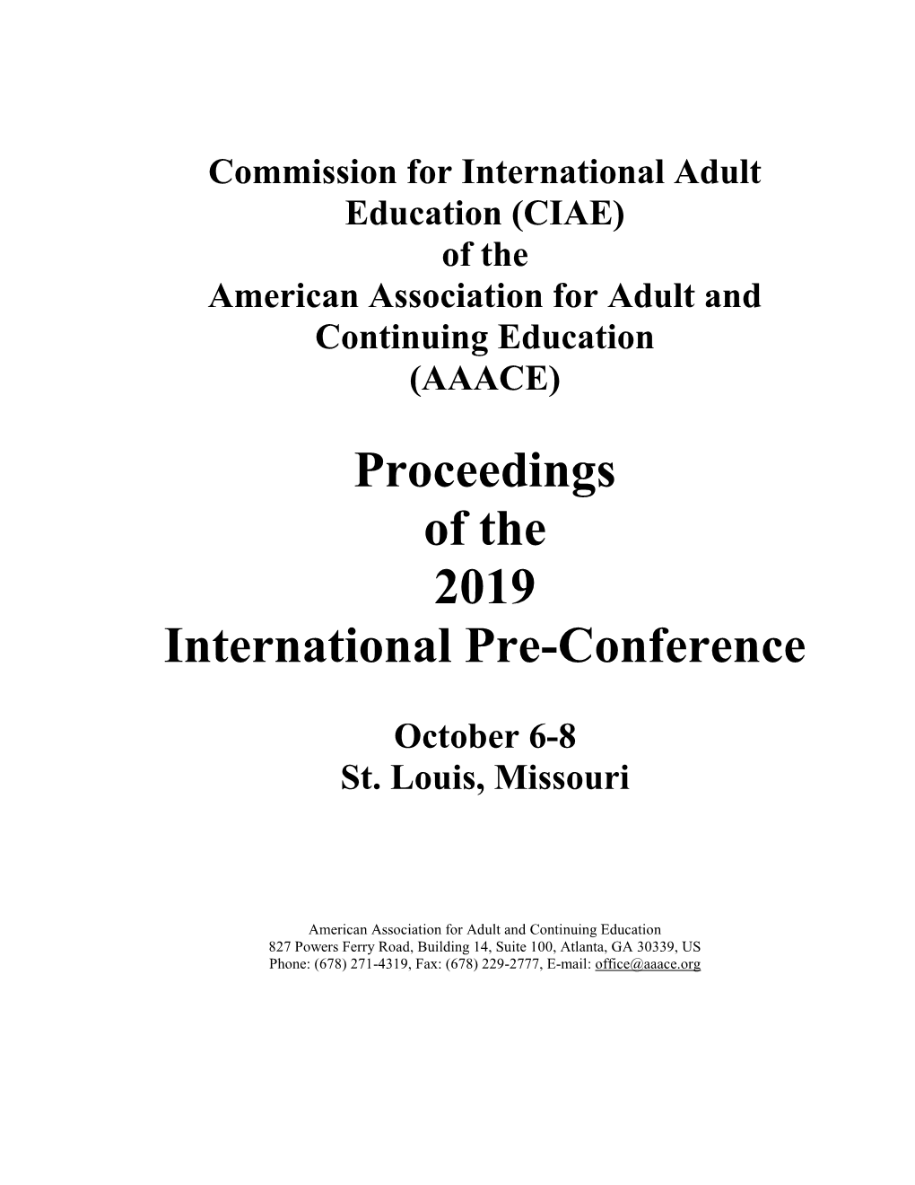 Proceedings of the 2019 International Pre-Conference