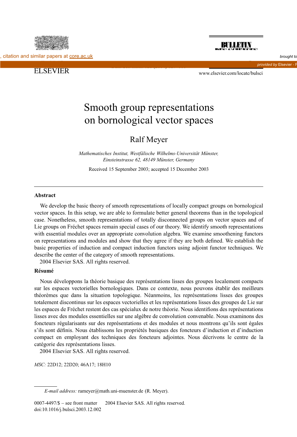 Smooth Group Representations on Bornological Vector Spaces