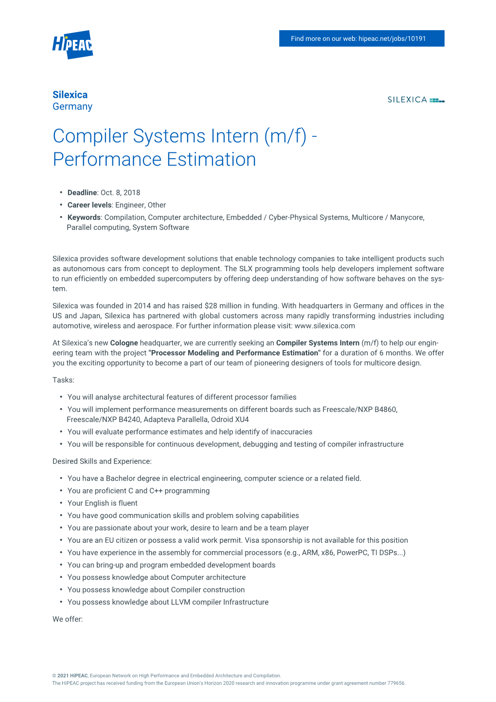 Compiler Systems Intern (M/F) - Performance Estimation