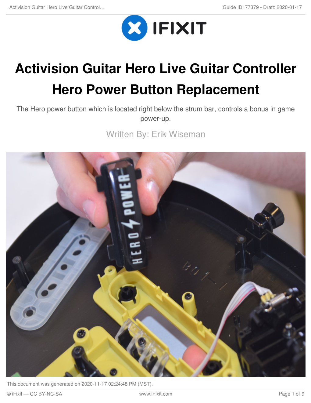 Activision Guitar Hero Live Guitar Controller Hero Power Button Replacement