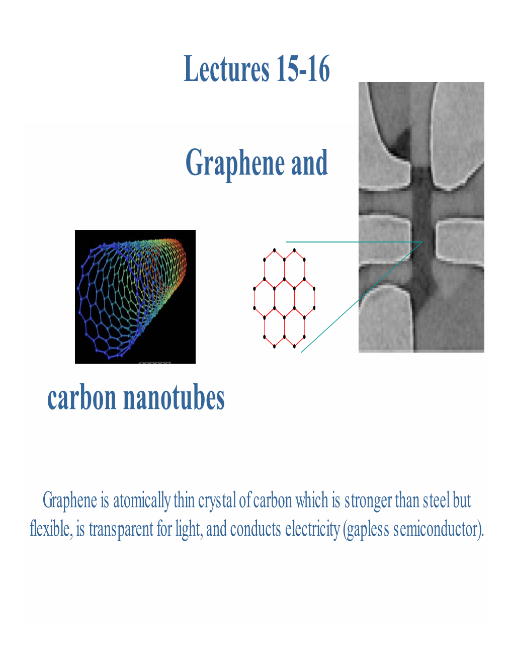 Lectures 15-16 Graphene and Carbon Nanotubes