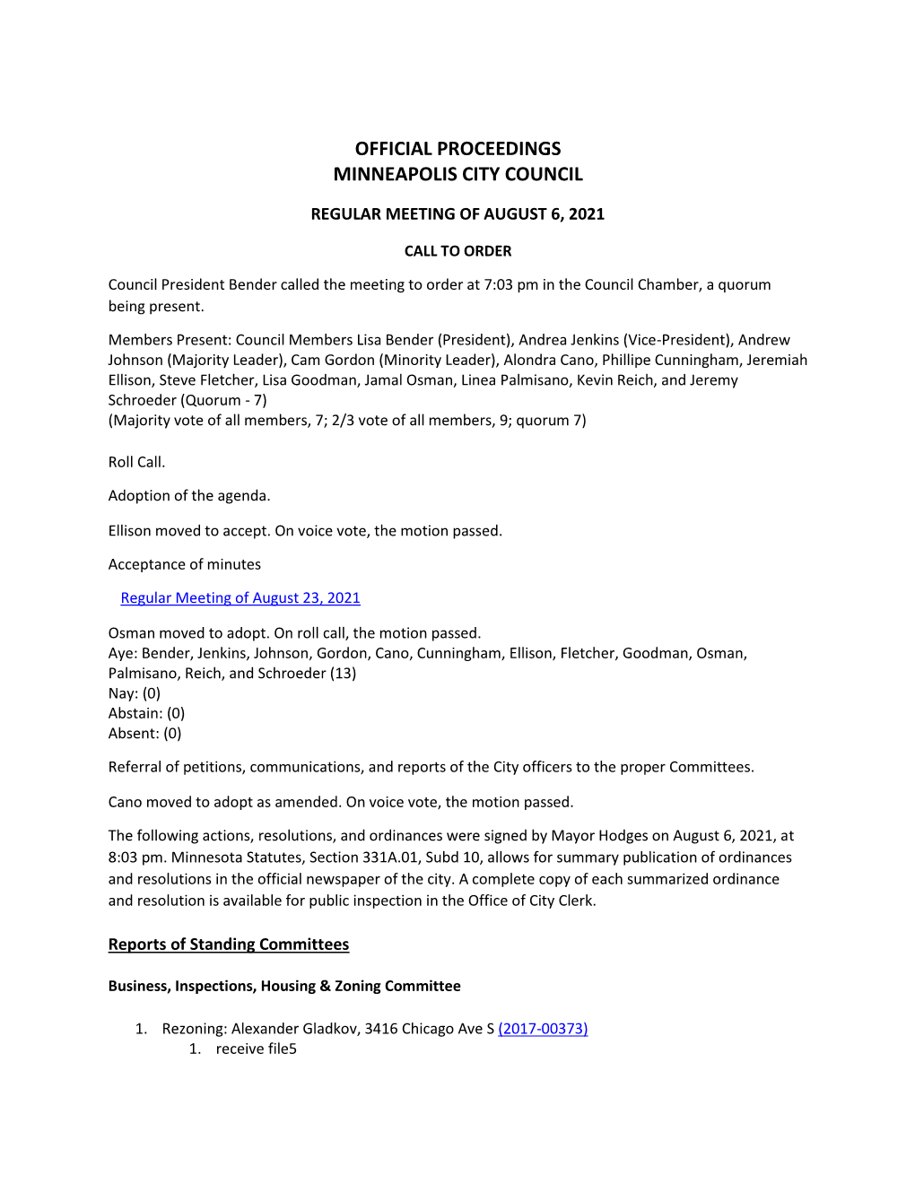 Official Proceedings Minneapolis City Council