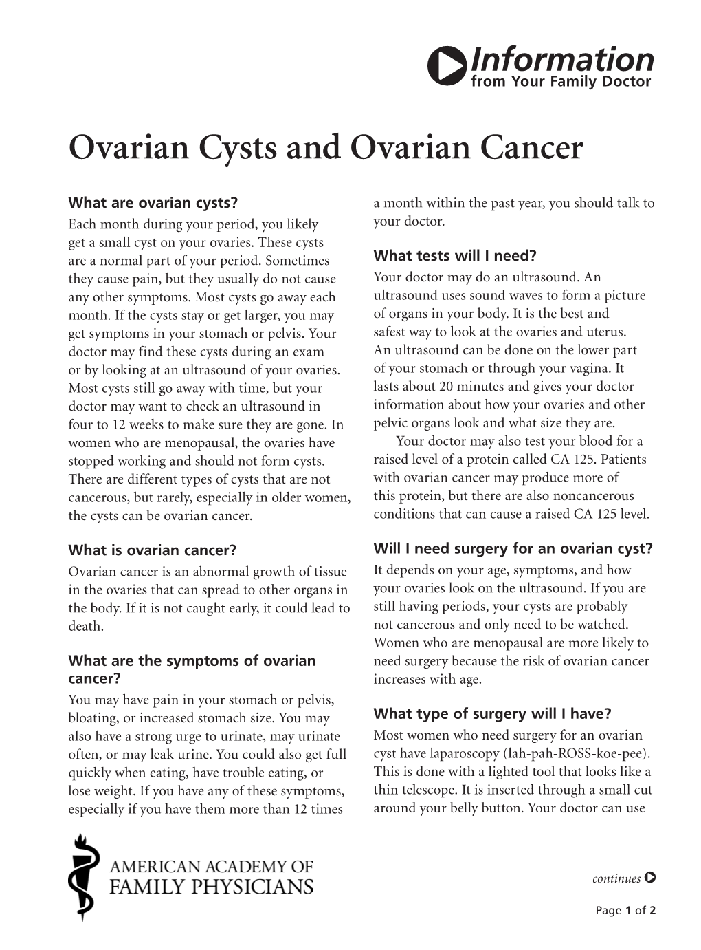 Ovarian Cysts and Ovarian Cancer