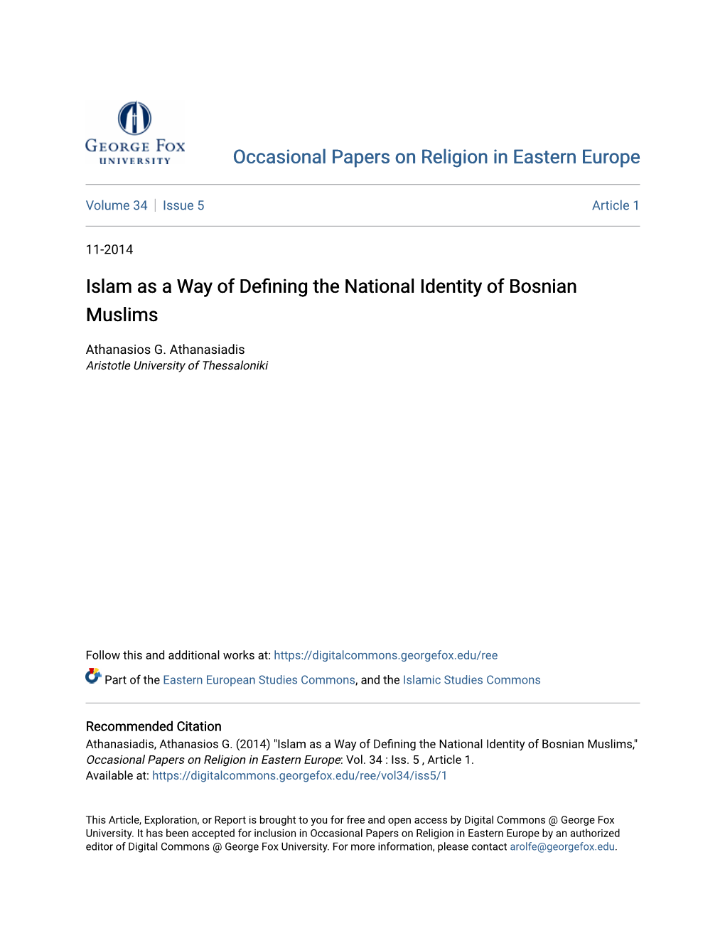 Islam As a Way of Defining the National Identity of Bosnian Muslims