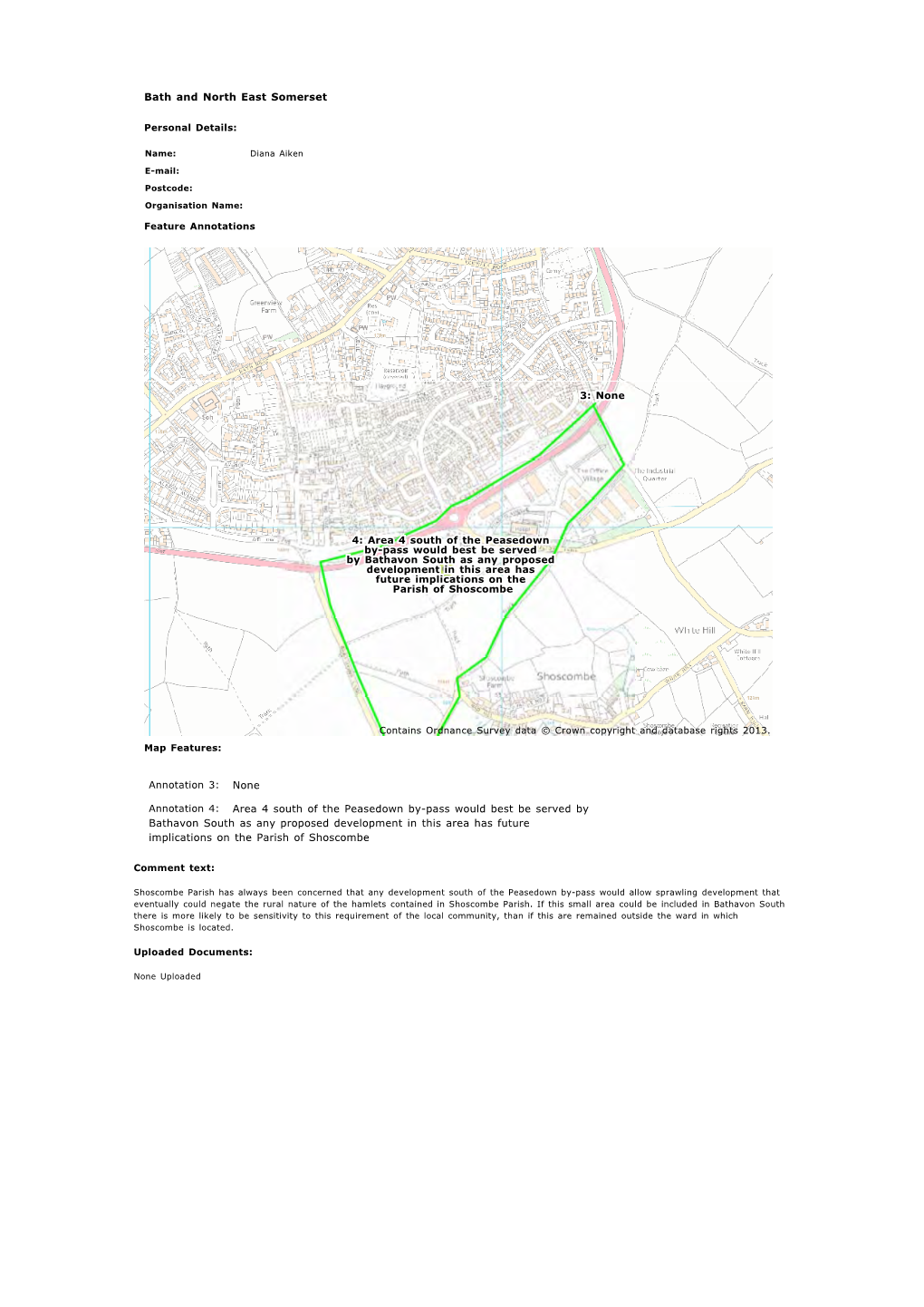 Annotation 3: None Annotation 4: Area 4 South of the Peasedown By-Pass