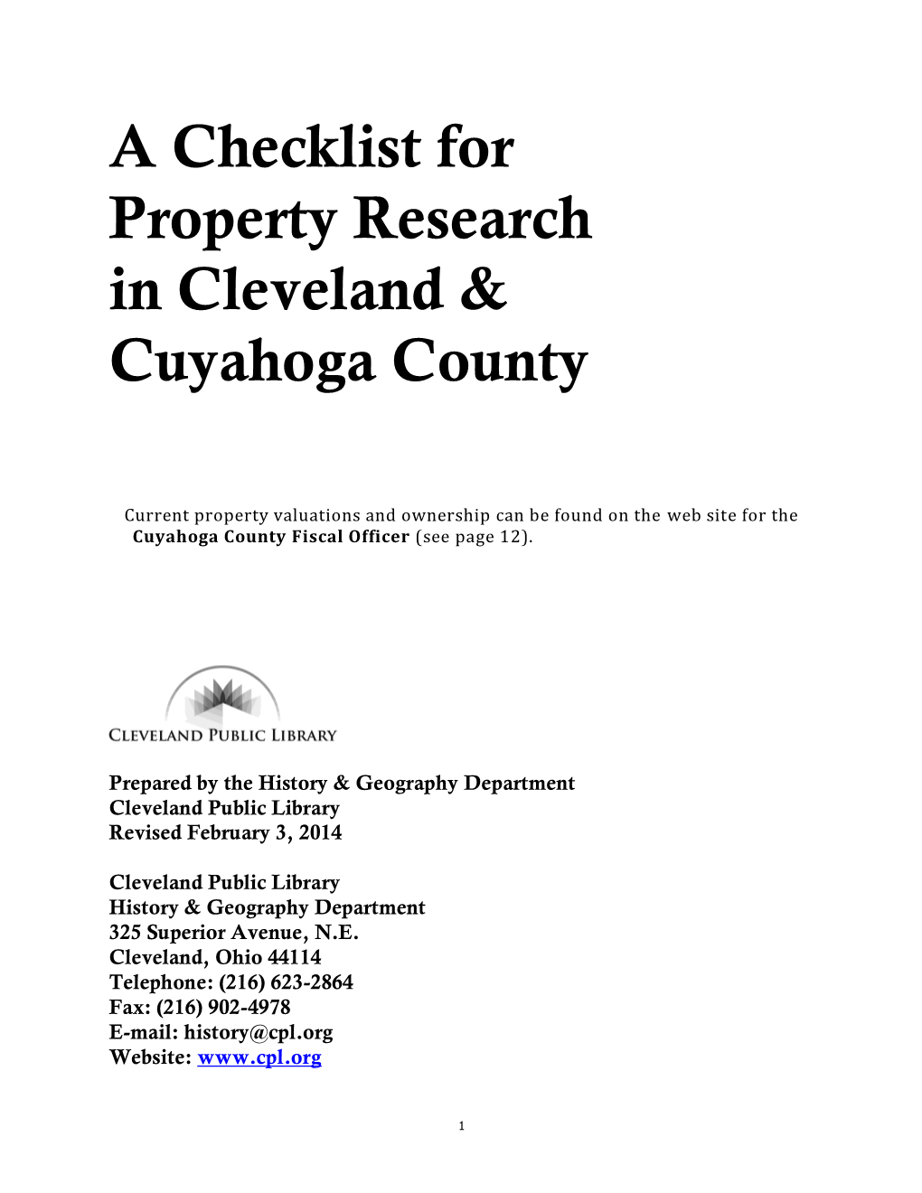 A Checklist for Property Research in Cleveland & Cuyahoga County