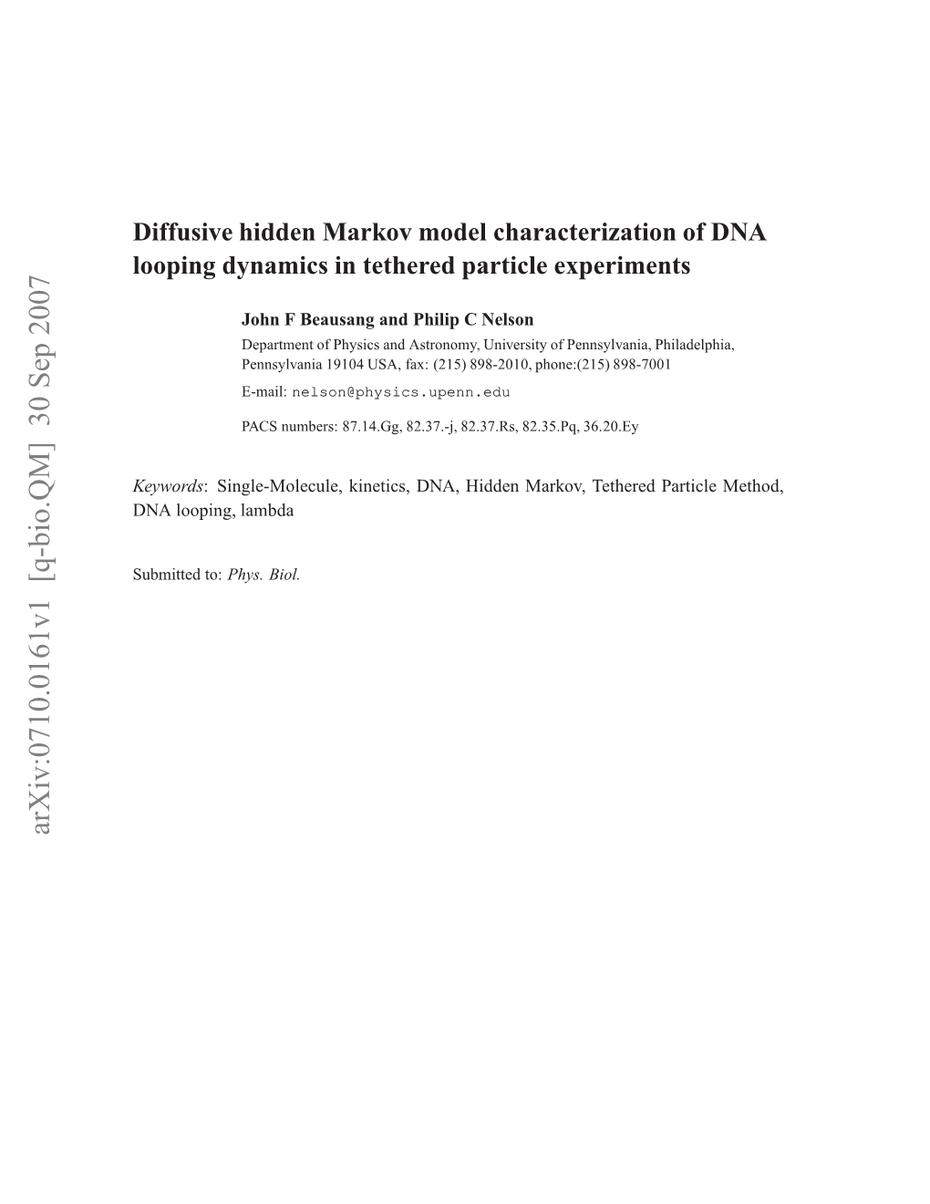 Diffusive Hidden Markov Model Characterization of DNA Looping