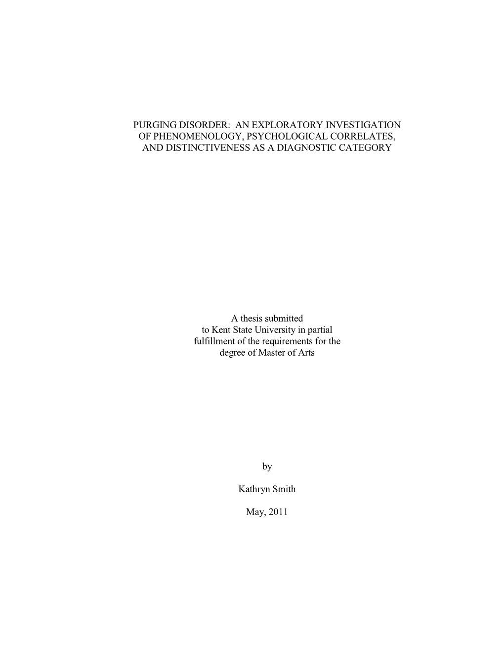 Purging Disorder: an Exploratory Investigation of Phenomenology, Psychological Correlates, and Distinctiveness As a Diagnostic Category