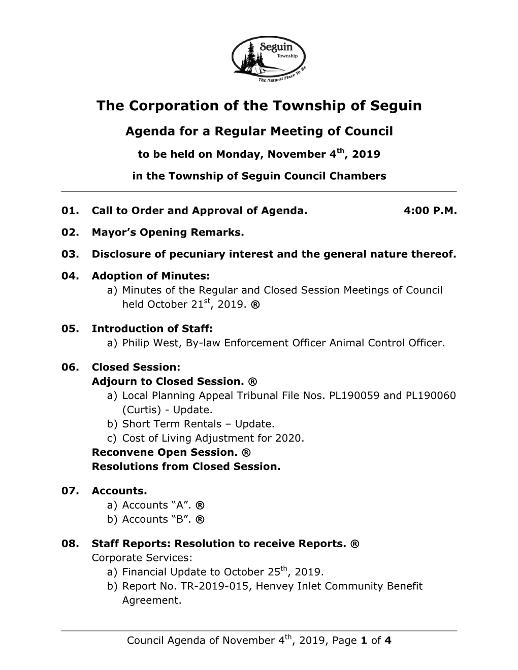 Seguin Township Report to Council