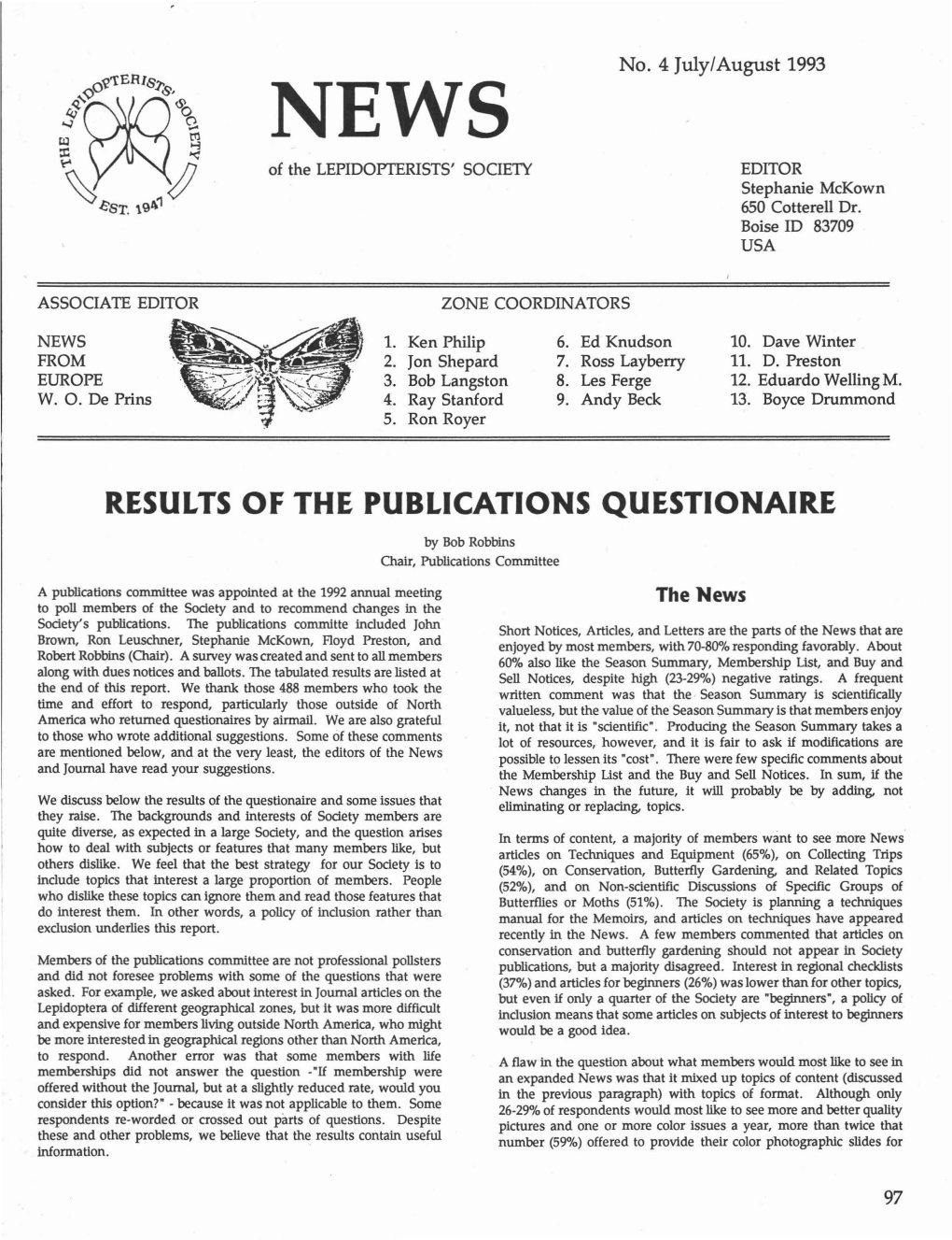 Results of the Publications Questionaire