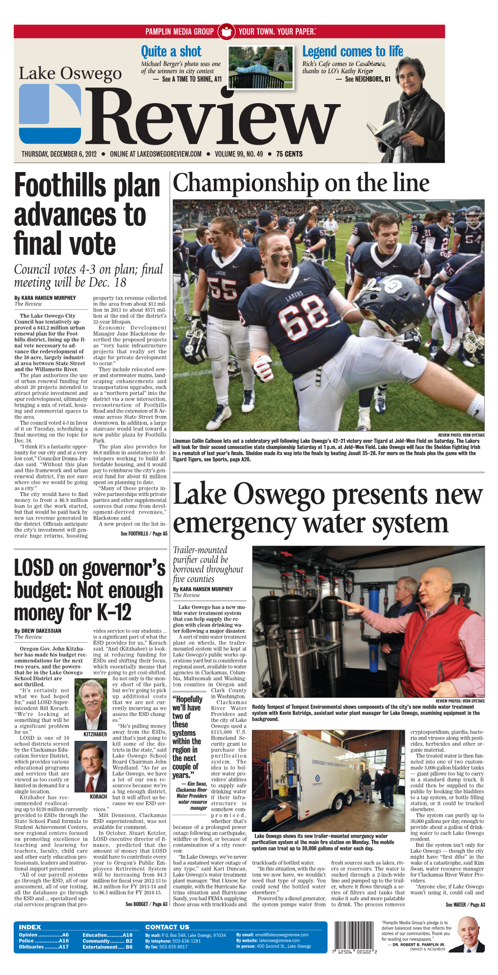 Lake Oswego Presents New Emergency Water System