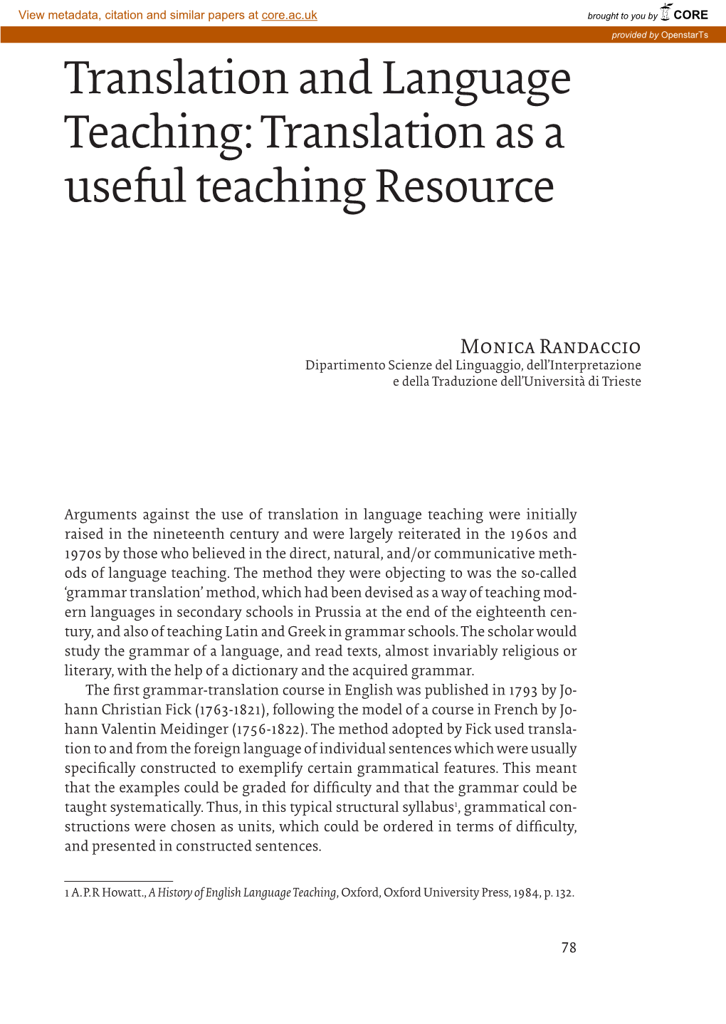 Translation and Language Teaching: Translation As a Useful Teaching Resource