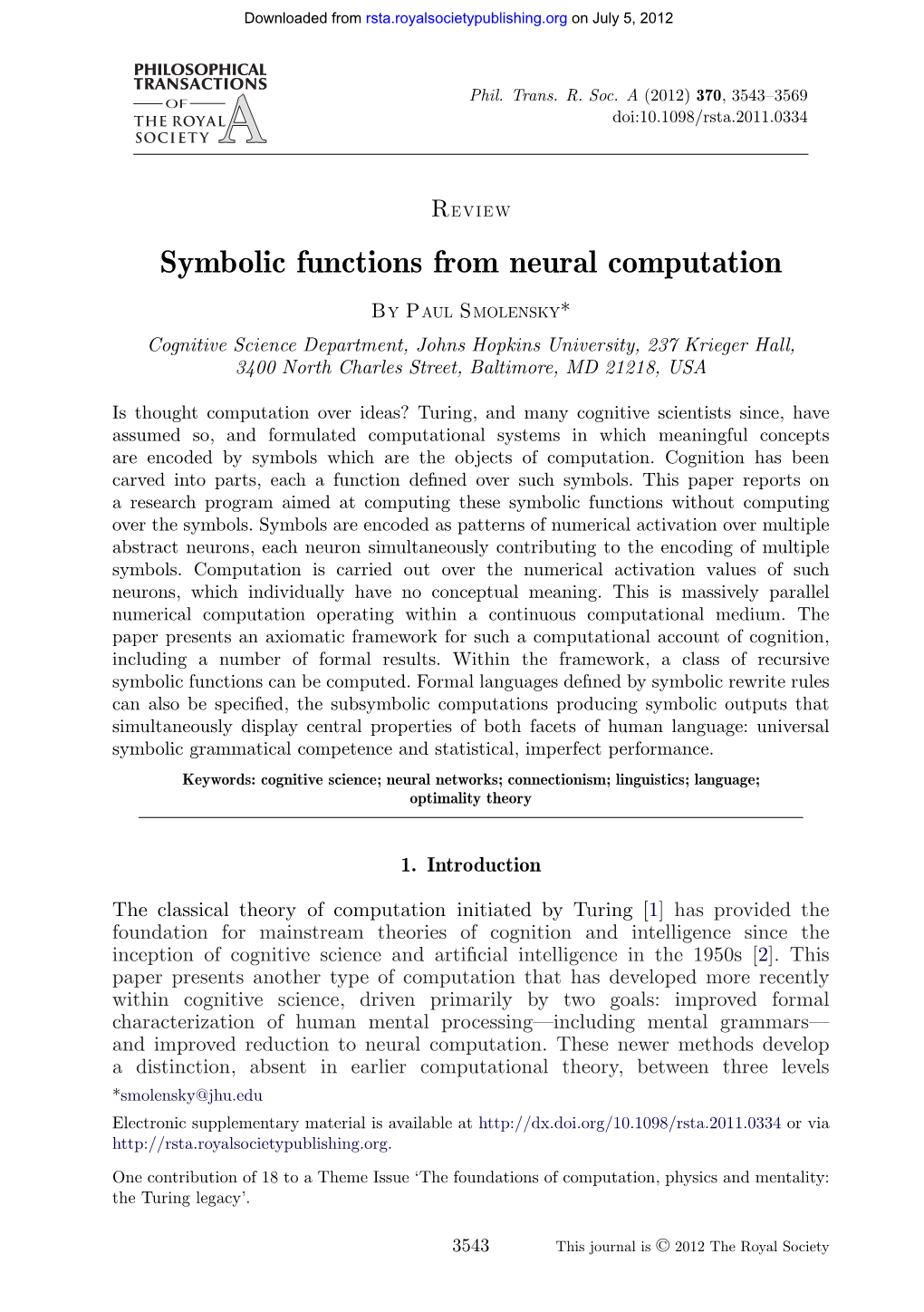 Symbolic Functions from Neural Computation