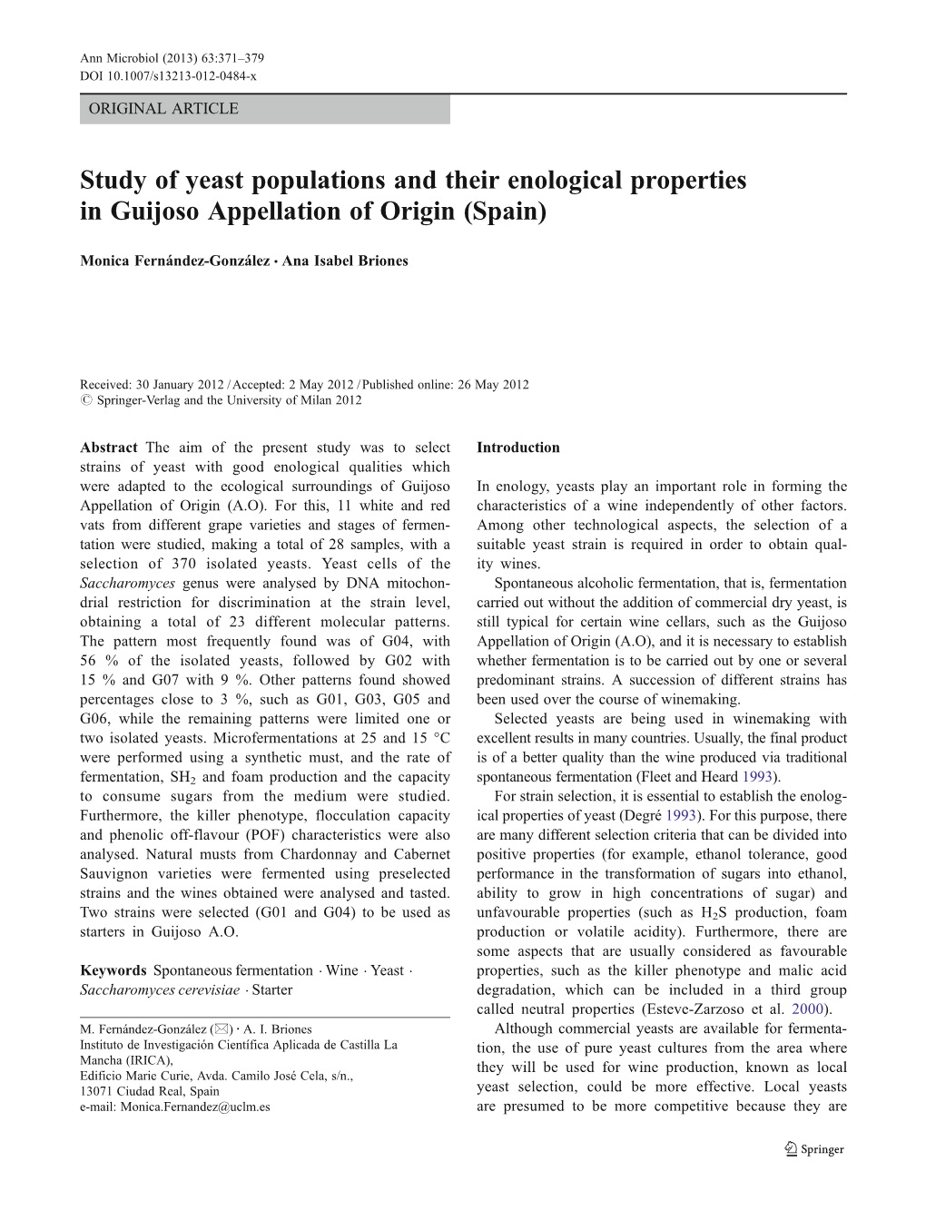 Study of Yeast Populations and Their Enological Properties in Guijoso Appellation of Origin (Spain)