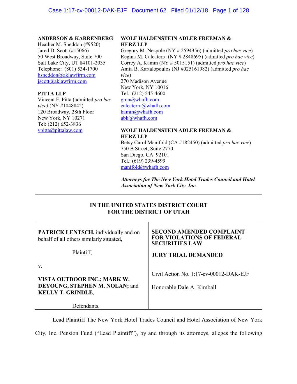 COMPLAINT Behalf of All Others Similarly Situated, for VIOLATIONS of FEDERAL SECURITIES LAW