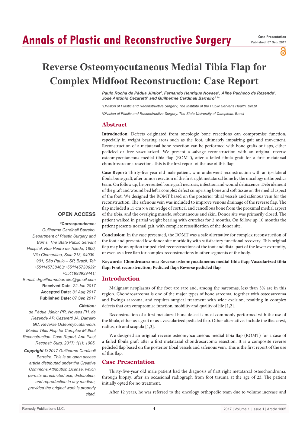 Reverse Osteomyocutaneous Medial Tibia Flap for Complex Midfoot Reconstruction: Case Report