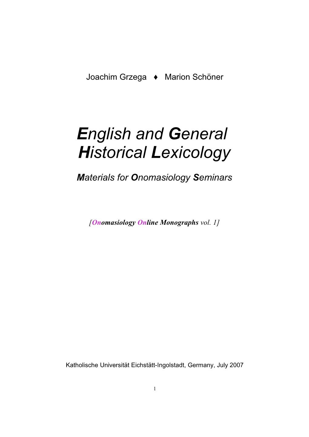 English and General Historical Lexicology