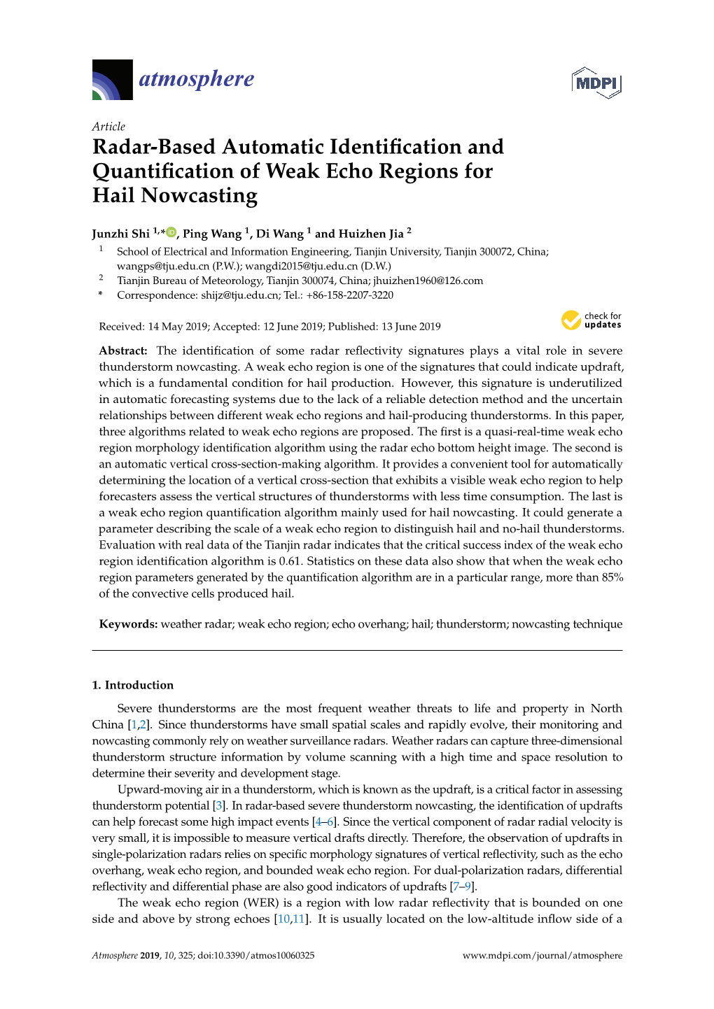 Radar-Based Automatic Identification and Quantification of Weak Echo