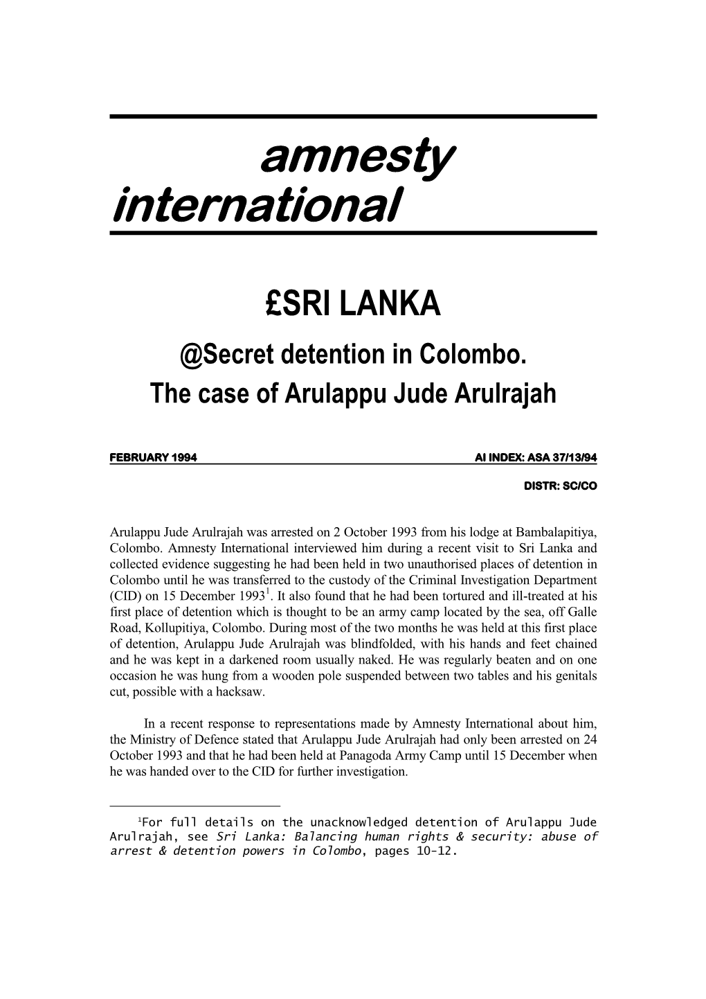 Amnesty International £SRI LANKA @Secret Detention in Colombo. The