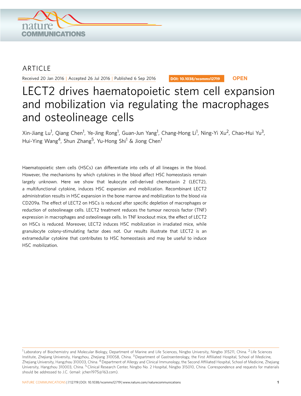 LECT2 Drives Haematopoietic Stem Cell Expansion and Mobilization Via Regulating the Macrophages and Osteolineage Cells