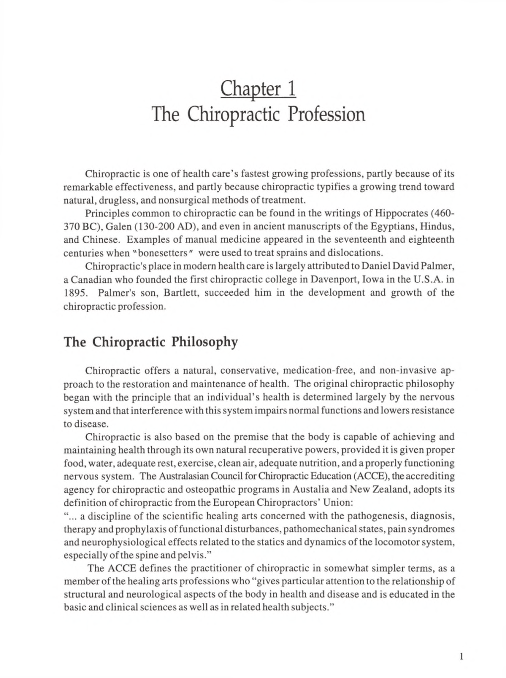 Chapter 1 the Chiropractic Profession
