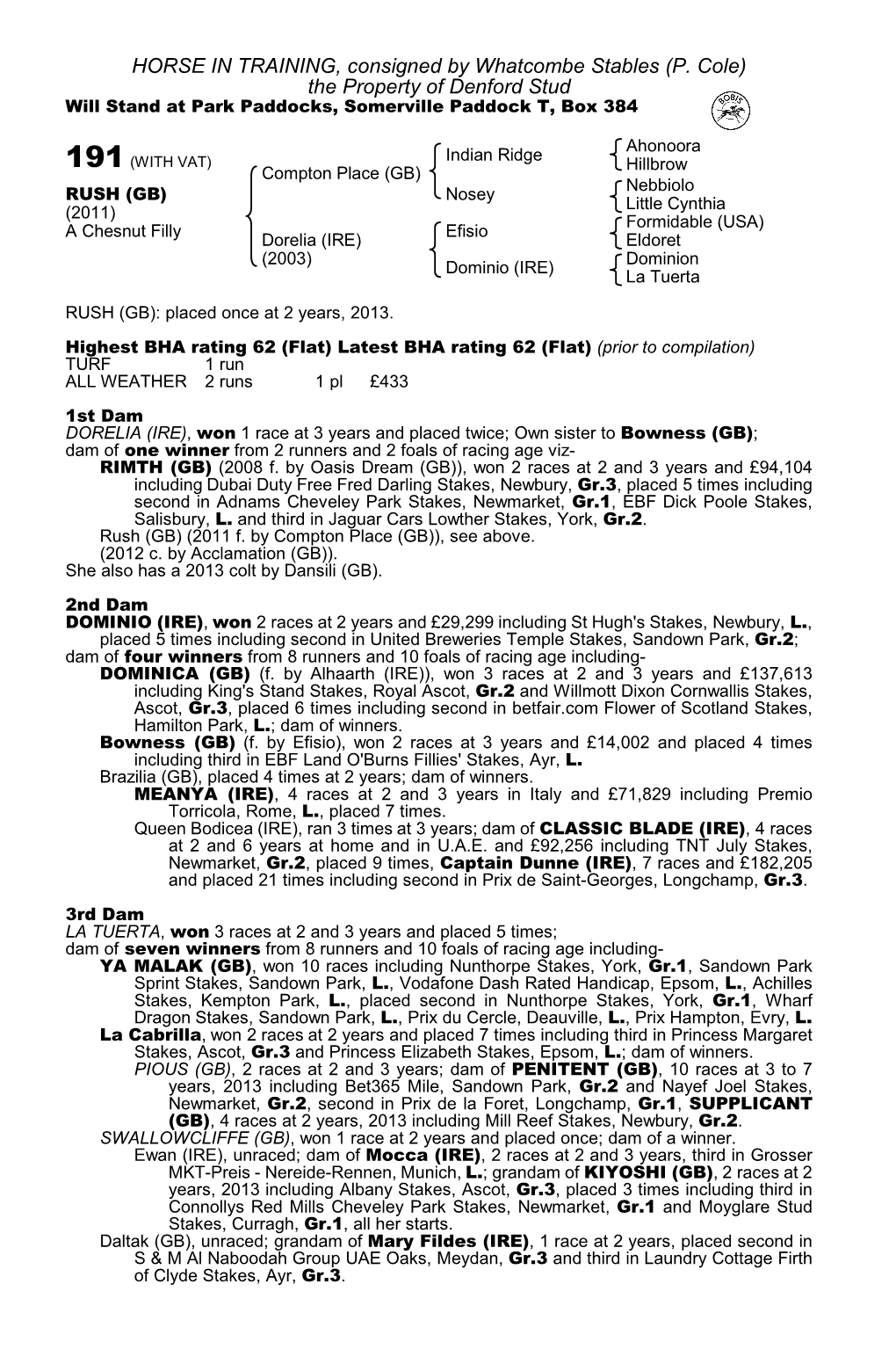 HORSE in TRAINING, Consigned by Whatcombe Stables (P