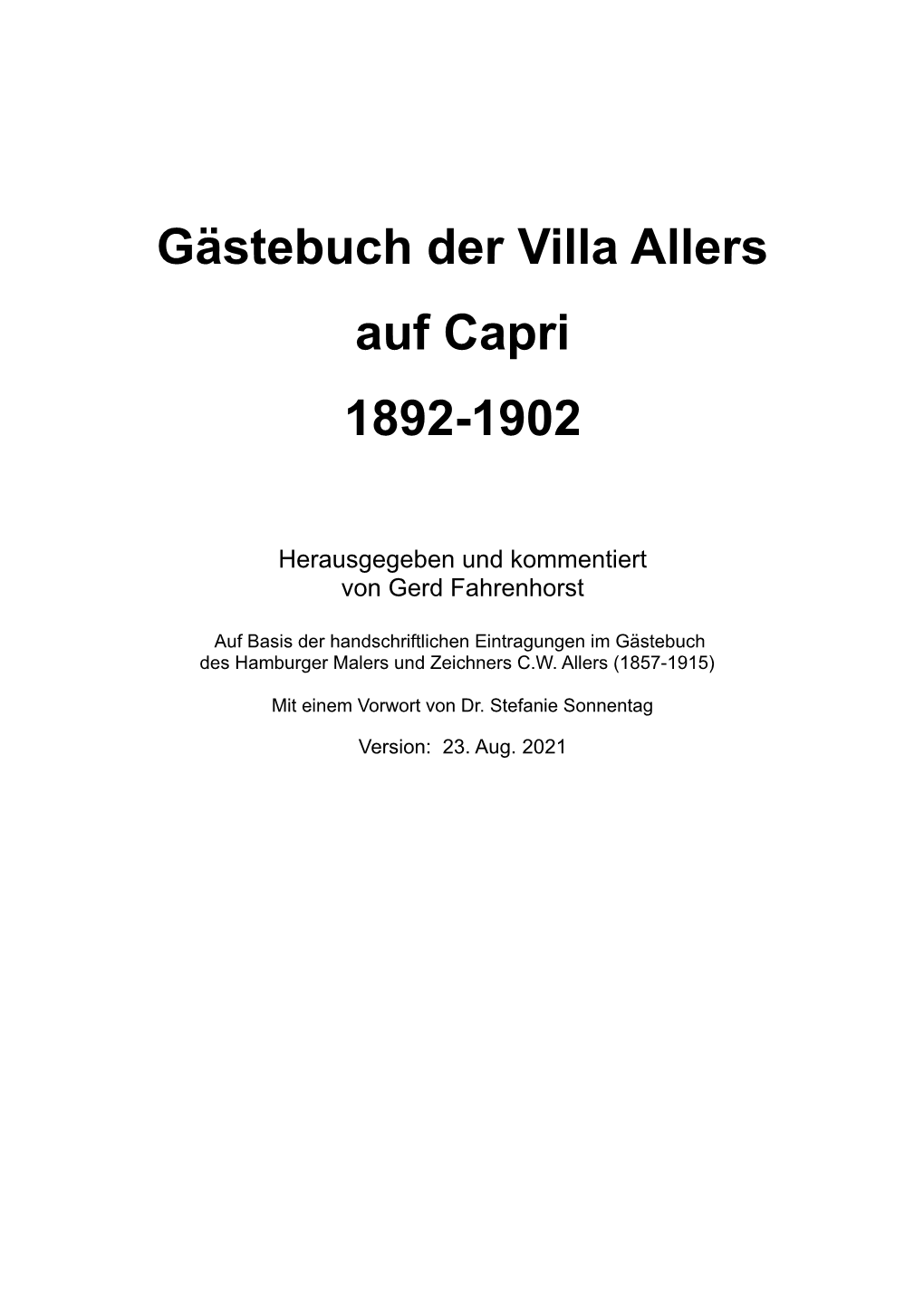 Gästebuch Der Villa Allers Auf Capri, 1892-1902