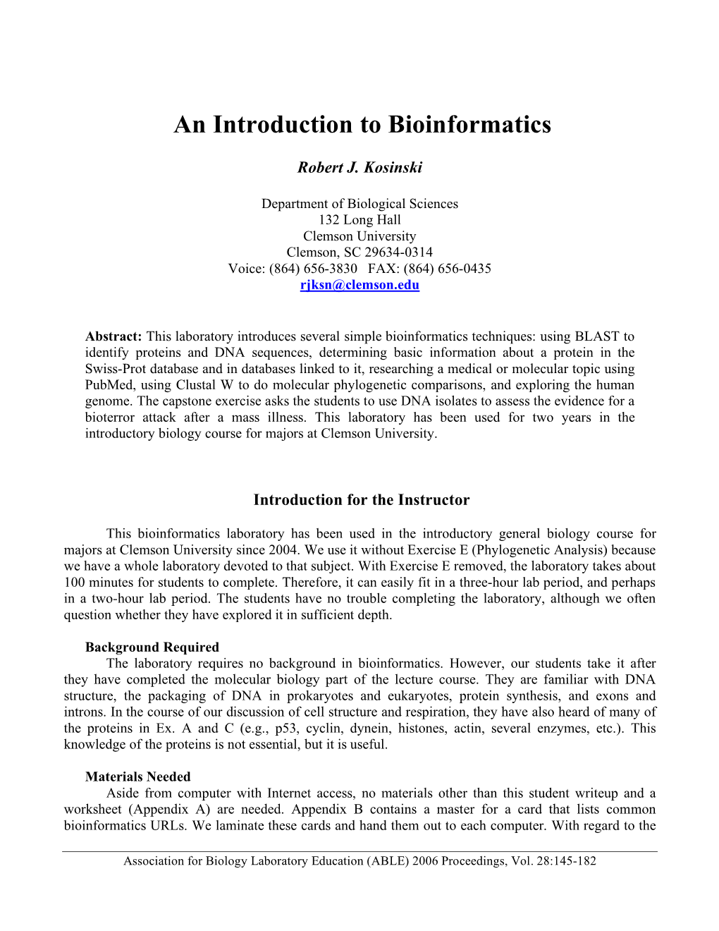 An Introduction to Bioinformatics